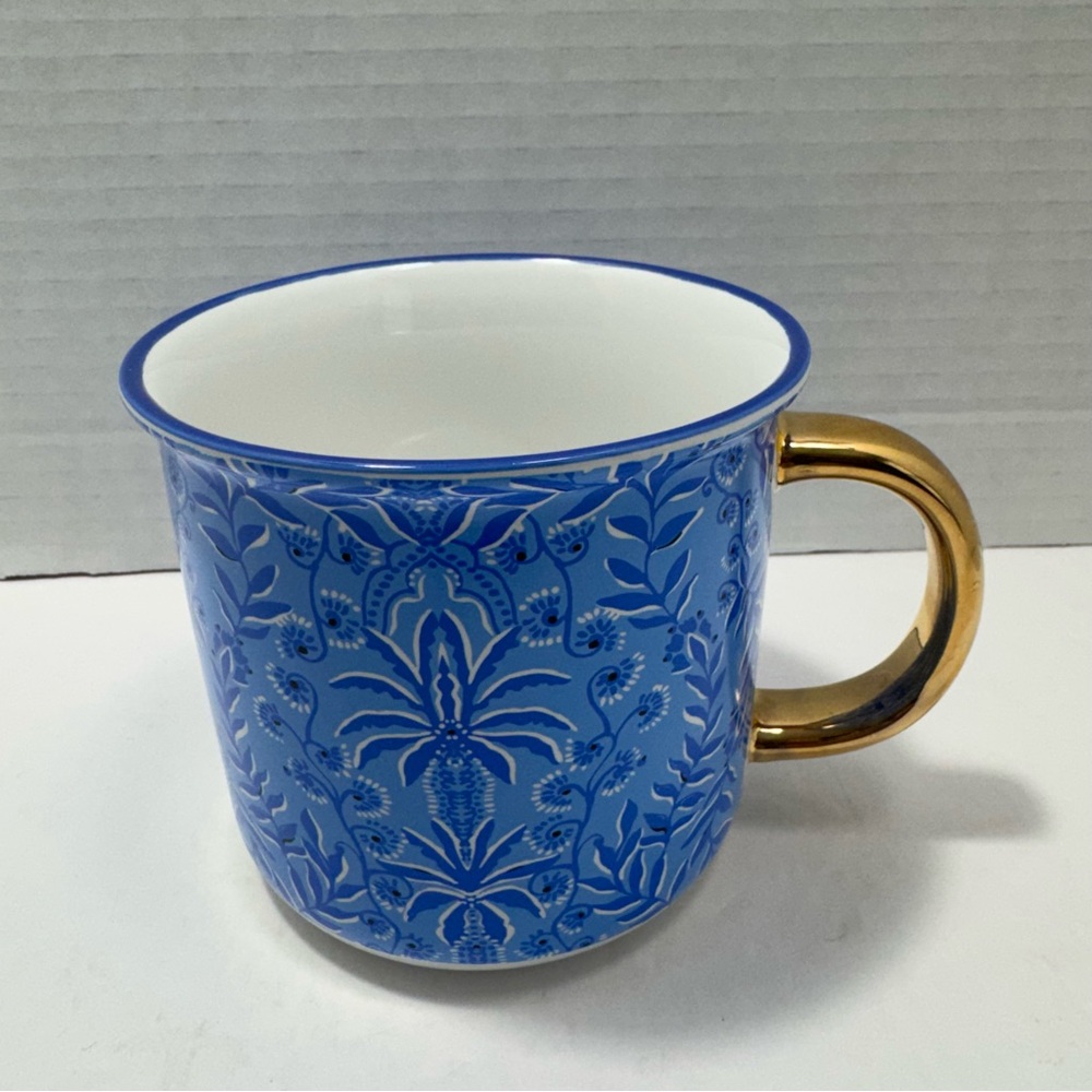Lilly Pulitzer “Have It Both Rays” 12 oz Coffee Mug,  Abaca Blue & Gold